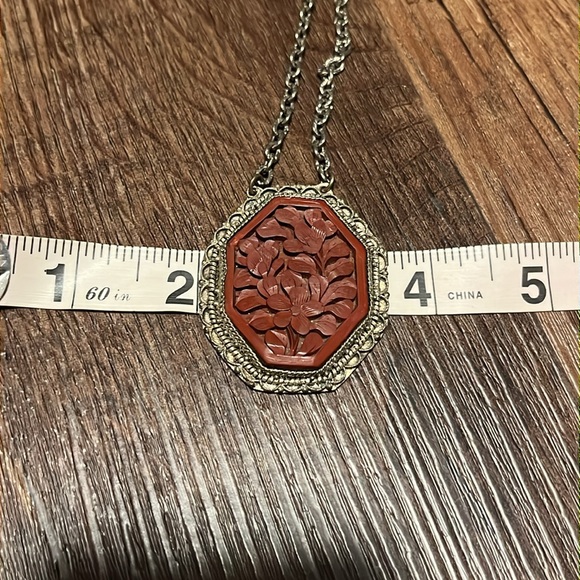 Vintage Antique Chinese Deep Carved Cinnabar necklace handmade - Picture 8 of 12